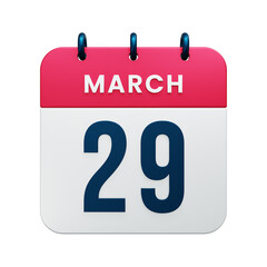 March Realistic Calendar Icon 3D Illustration Date March 29
