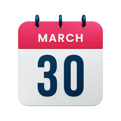 March Realistic Calendar Icon 3D Illustration Date March 30
