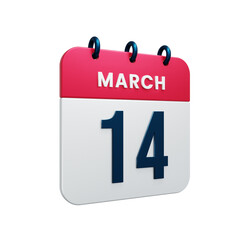 March Realistic Calendar Icon 3D Illustration Date March 14