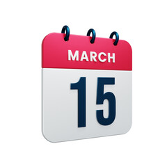 March Realistic Calendar Icon 3D Illustration Date March 15