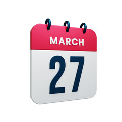 March Realistic Calendar Icon 3D Illustration Date March 27