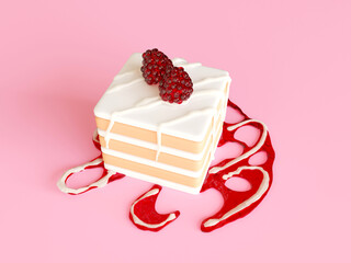A delicate milk square piece of cake, vanilla cake in a cut, a slice of a delicious sponge cake...