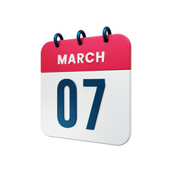 March Realistic Calendar Icon 3D Illustration Date March 07