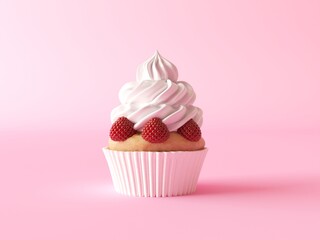Vanilla cupcake with white whipped cream and vanilla biscuit cake in a paper cup. Cute cup-cake...