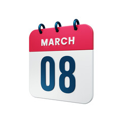March Realistic Calendar Icon 3D Illustration Date March 08