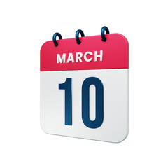 March Realistic Calendar Icon 3D Illustration Date March 10