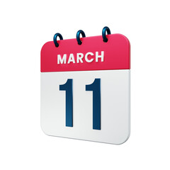 March Realistic Calendar Icon 3D Illustration Date March 11
