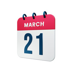 March Realistic Calendar Icon 3D Illustration Date March 21