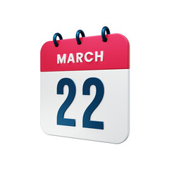 March Realistic Calendar Icon 3D Illustration Date March 22