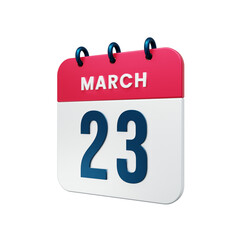 March Realistic Calendar Icon 3D Illustration Date March 23