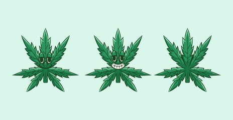 vector illustration of cute cannabis with happy face in hand drawn style