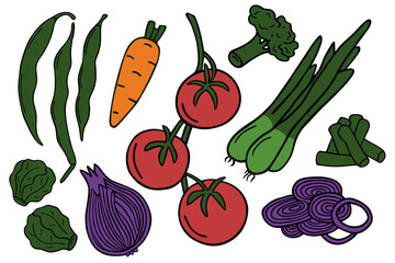  set of vector vegetables in the doodle style on a white background.
