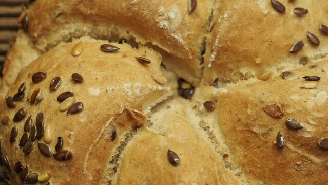 Tasty freshly baked kaiser rolls with seeds