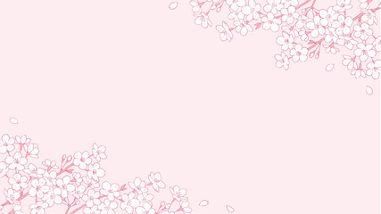 桜の線画のフレーム　ピンク