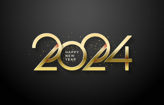 Happy new year 2024 shiny luxury gold color. Premium design with unique and modern numbers.