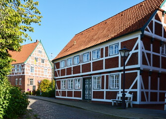Historical Buildings in the Old Country at the River Elbe, Borstel, Lower Saxony