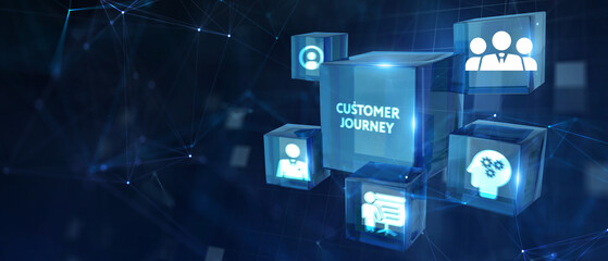 Inscription Customer journey on the virtual display. Business Technology Internet and network concept.  3d illustration