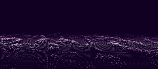 Dynamic particle wave. Futuristic purple point wave. Flow digital structure. Data technology background. Vector illustration.