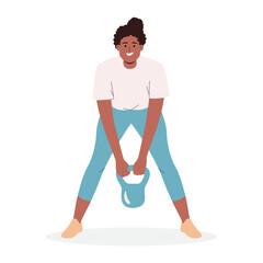 Obraz na płótnie Canvas Woman workout with kettlebell, character illustration