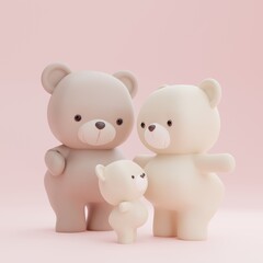 Cute bear family in 3D. illustration