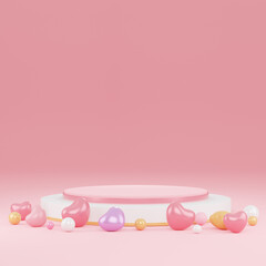 Arrangement of heart balloons on pink background 3d rendering.illustration.
