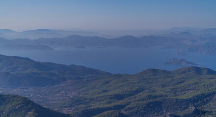 Aerial panoramic view of the stunning landscapes of Oludeniz, western Turkey