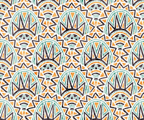 Seamless wavy pattern of seigaiha. Ethnic and tribal motifs. Grunge texture. Geometric abstraction print for textiles, packaging. Vector illustration.