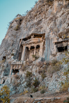 Vertical view of the Tomb of Amyntas in Fethiye, Turkey