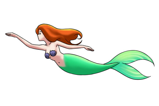 The mermaid swims fluently