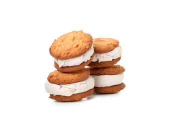Concept of sweet food, cookies with ice cream, isolated on white background