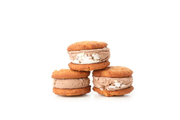 Concept of sweet food, cookies with ice cream, isolated on white background