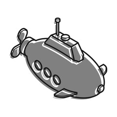 Submarine filled with gray color icon Isolated On white background. Children Toys And Entertainment. Underwater Research. Vector