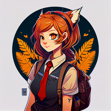 Redhead Cartoon School Girl Furry  Generative AI Sci-fi AI Art 