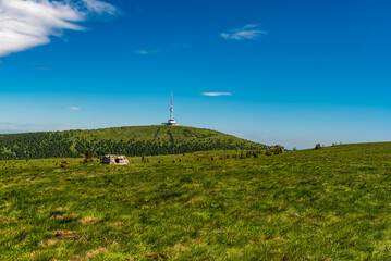 Fototapeta na wymiar Praded hill from Vysoka hole hill in Jeseniky mountains in Czech republic