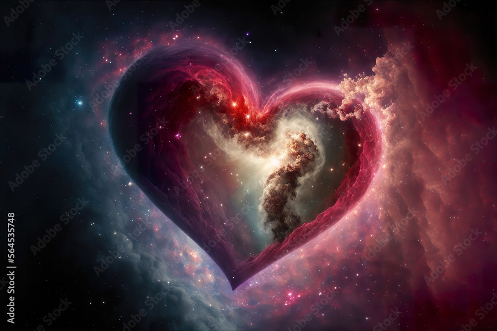 Wall mural heart in outer space made of nebulas made by generative ai