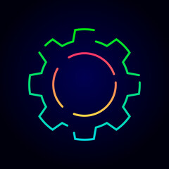 Gear neon vector logo template with green and red color. Can be used for setting, engine and technology.
