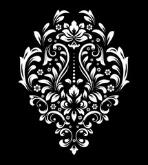 Damask graphic ornament. Floral design element. Black and white vector pattern.