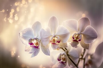 Fototapeta na wymiar illustration beautiful pink orchid, flower blooming with bokeh light , idea for freshness and happiness background or backdrop Generative Ai
