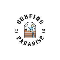 Vector illustration surfing theme badge design. For t-shirt prints, posters, stickers and other uses.