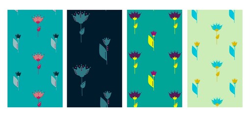 Set of abstract with wildflowers space templates for stories