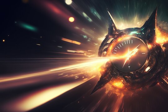 clock in futuristic shape with light motion ray  shine out, Generative Ai