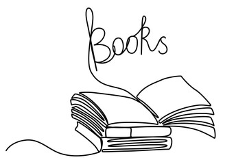 Book line art. Stack of books. The concept of literature, study, knowledge. Contour Drawing Minimalist Style. Perfect for printing. One continuous line art doodle vector illustration isolated
