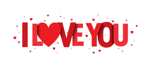 I LOVE YOU red vector typography banner with hearts