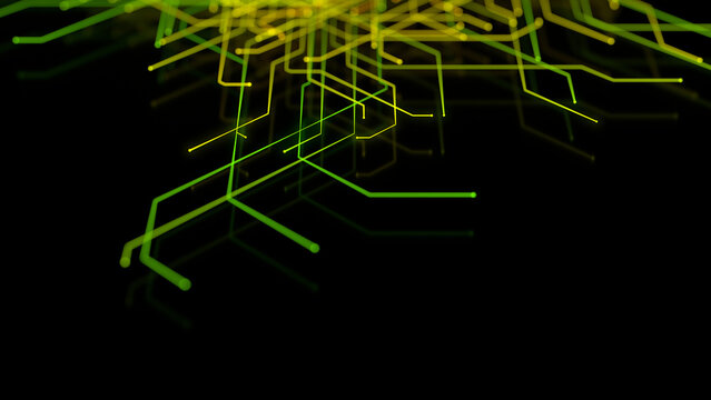 Connectivity Concept with High-Tech Structure. Green and Yellow Futuristic Digital Lines with copy-space.