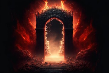Fototapeta illustration of sinful curse hell gate with smoke and flame Generative Ai obraz