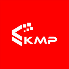 KMP letter technology logo design on red background. KMP creative initials letter IT logo concept. KMP letter design.
 - obrazy, fototapety, plakaty