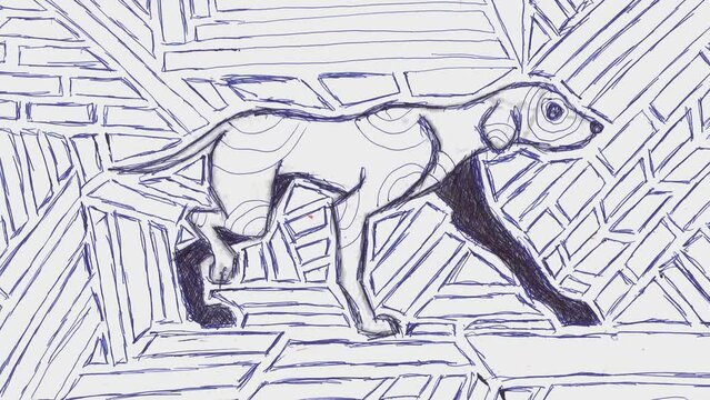 art concept dog in motion animated video of ballpoint pen drawings