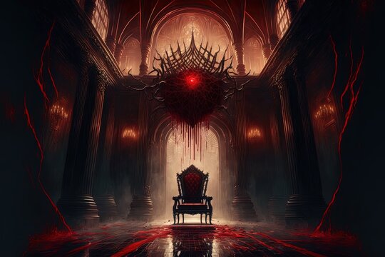 illustration of throne hall with throne in hell  Generative Ai
