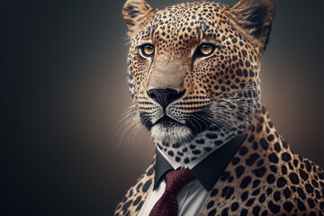 Fototapeta na wymiar Cute Portrait of a Tiger dressed in a formal business suit, Generative AI
