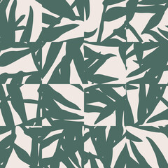Trendy minimalist seamless pattern with puzzle botanical composition